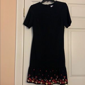 CALVIN KLEIN BLACK DRESS WITH FLORAL FLOUNCE